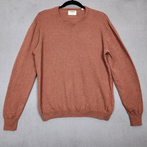 Linksoul Sweater Mens Medium Rust Heather Cotton Cashmere Crew Elbow Patch Golf - Picture 1 of 13